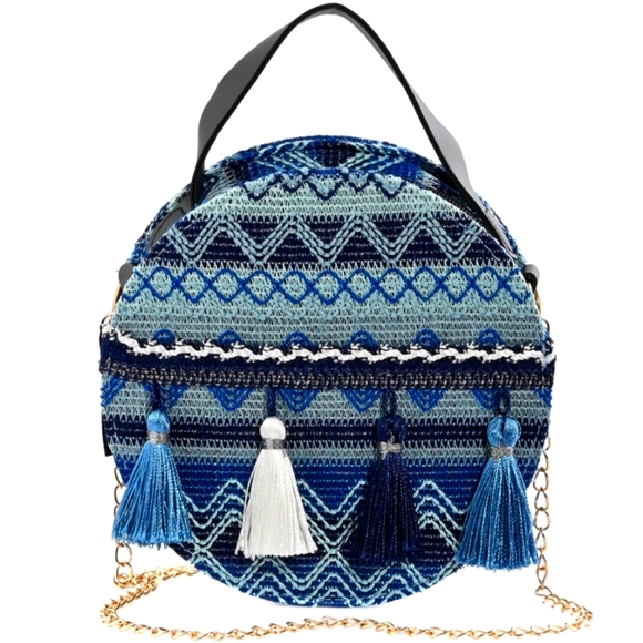 Thailand Designer, ROYAL SIAMESE Handmade Embroidery Navy Faux Leather NWT - Picture 1 of 7